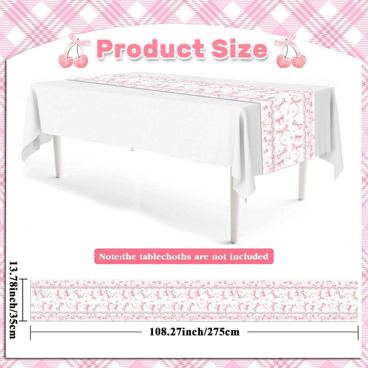 6 Pieces Pink Bow Table Runners 14 x 108 Inches Disposable Coquette Pattern Table Runner for Tea Party Birthday Baby Shower Wedding Valentine's Day Holiday Kitchen Dining Table Decor Party Supplies