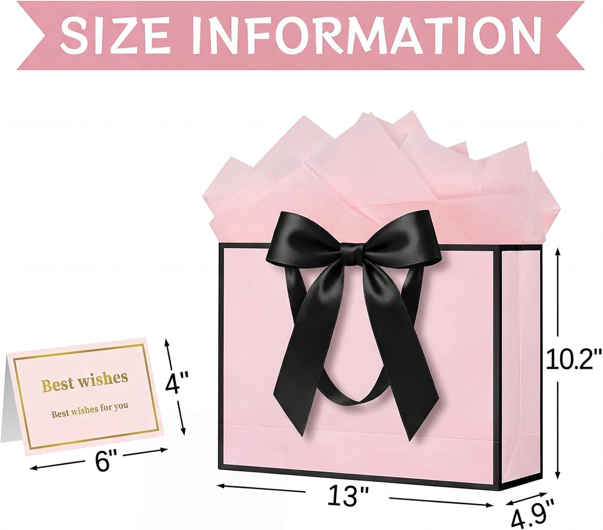 13 Inch Large Pink Gift Bag for Birthday, Baby Shower & Wedding
