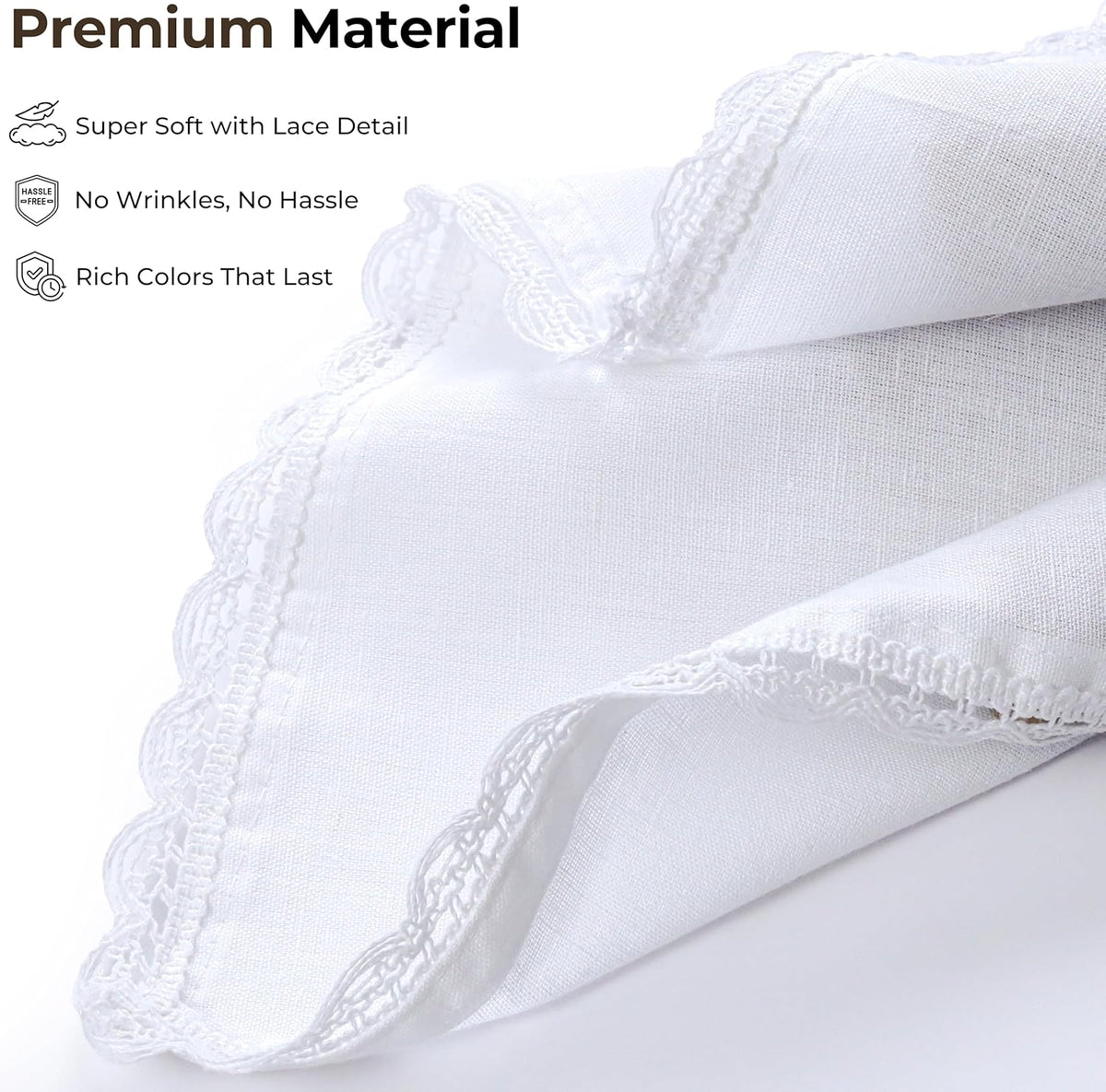Ramanta Home White Coth Dinner Napkin Set of 12 Premium Easter Cotton 20X20 Inch Oversized Linen Flax Lace Soft & Durable Washable Ideal for Spring Basket Decor, Wedding Parties, Birthday