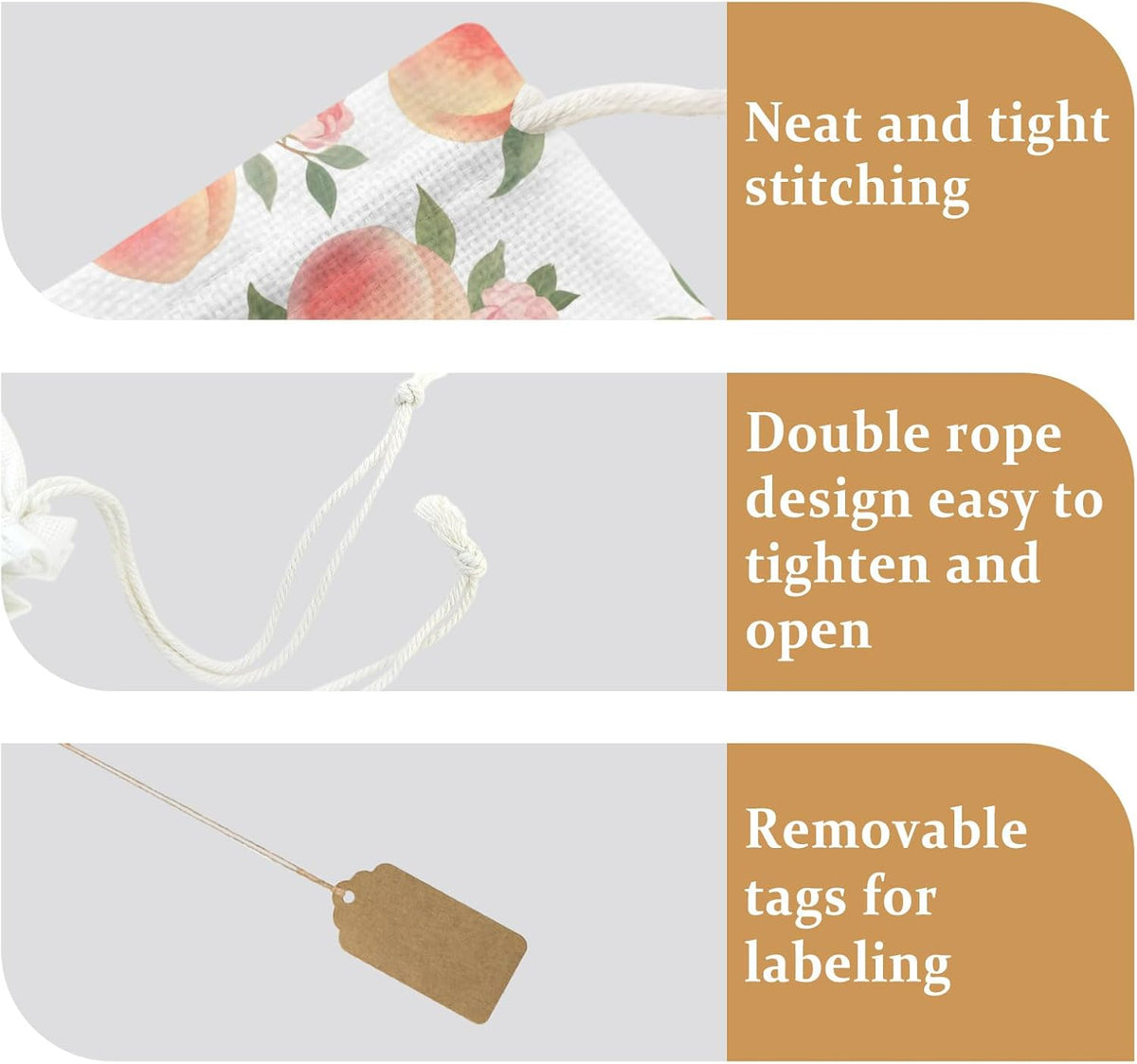 Victoroes Peach Drawstring Gift Bags 2 Pcs 11.8" x 15.7" Medium Summer Peach Flower Spring Gift Bag Reusable Fabric Wrap Bags for Wedding Party Birthday Holiday