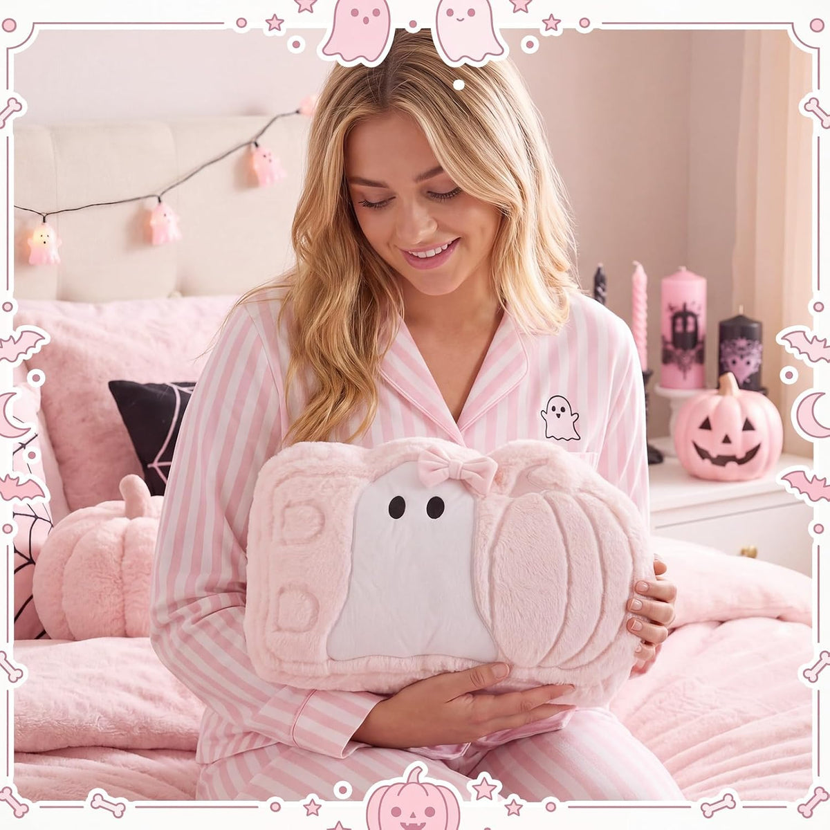 Halloween Pink Ghost Theme Pillow Cute Ghost Spooky Pillow Plush