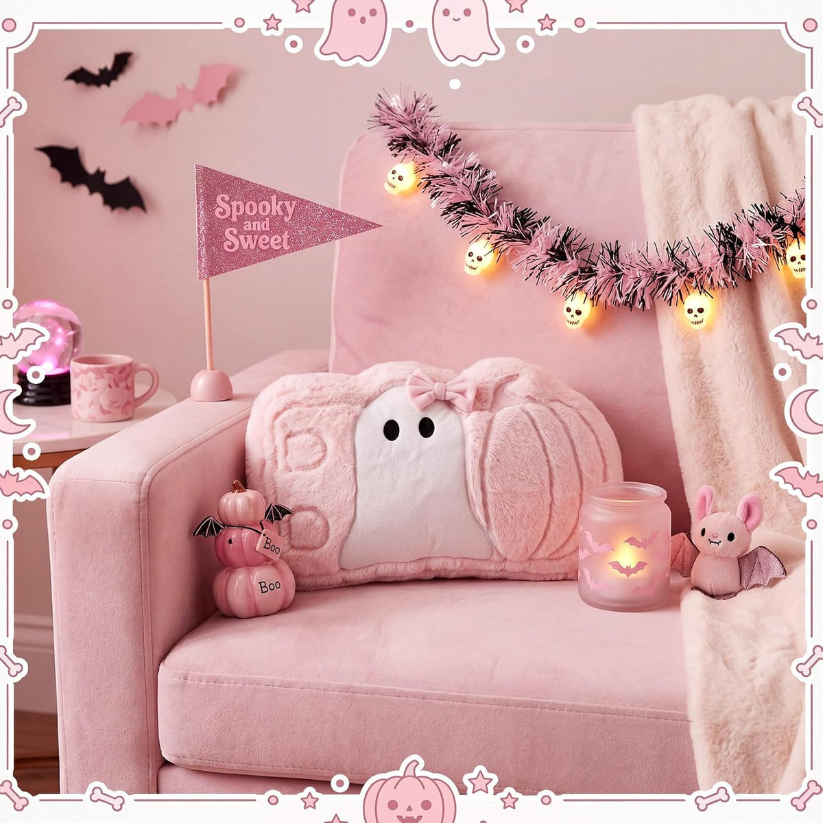 Halloween Pink Ghost Theme Pillow Cute Ghost Spooky Pillow Plush