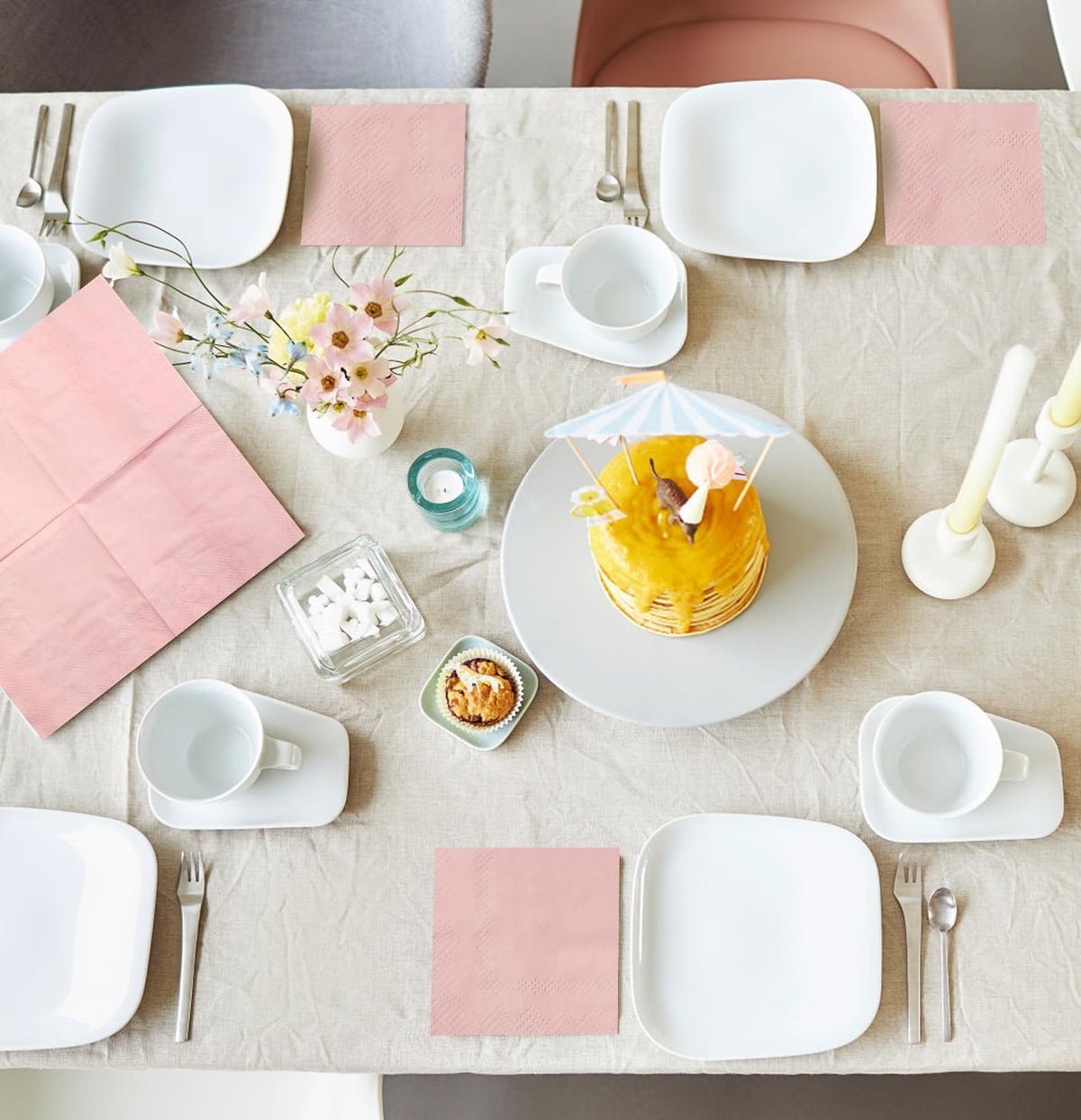 50 Pieces 3-ply Light Pink Cocktail Napkins Beverage Napkins Dessert Napkins Disposable Paper Napkins for Wedding Birthday Party Paper Dinner Napkins