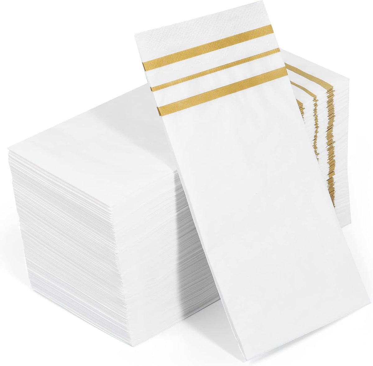 100 Pcs White and Gold napkins, Dinner Paper Napkins Disposable Hand Towels for Bathroom, Soft, Absorbent, Gold Party Wedding Napkins for Kitchen, Parties, Dinners or Events (Yellow, 100)