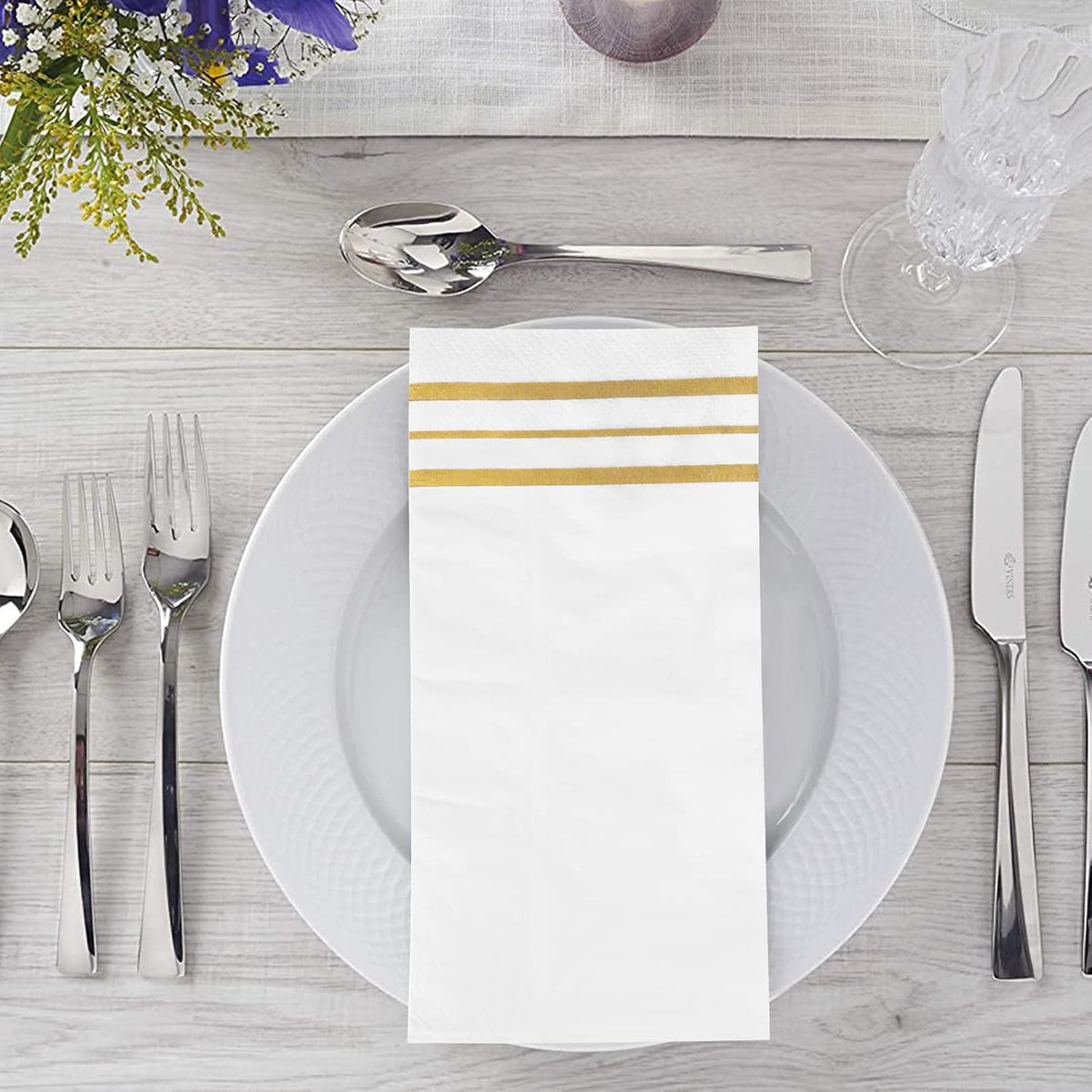 100 Pcs White and Gold napkins, Dinner Paper Napkins Disposable Hand Towels for Bathroom, Soft, Absorbent, Gold Party Wedding Napkins for Kitchen, Parties, Dinners or Events (Yellow, 100)