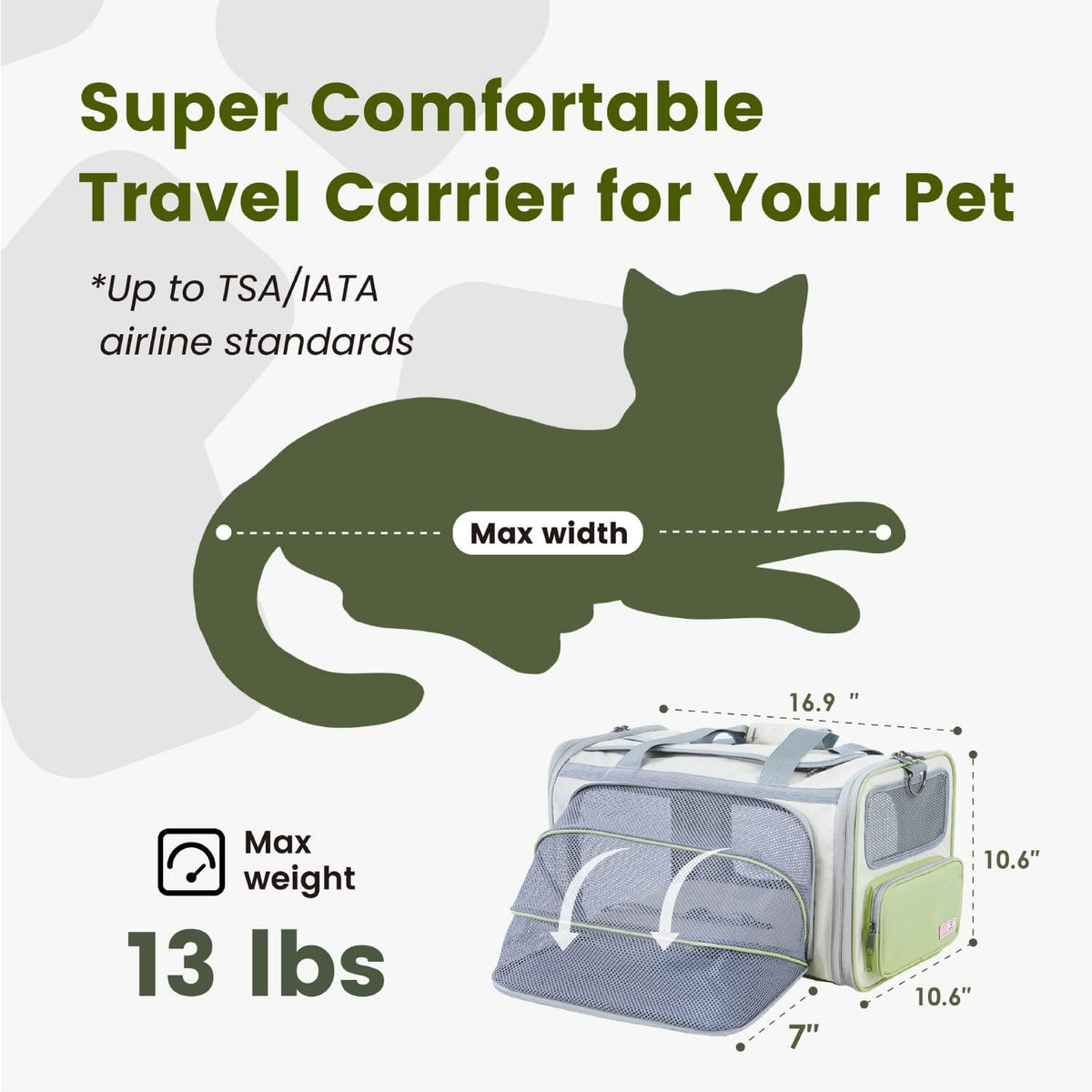 Pawaii Cat Carrier with ID Tag, TSA Airline Approved Soft Sided Collapsible Pet Travel Carrier, Portable Comfortable Convenient Foldable Cat Travel Bag