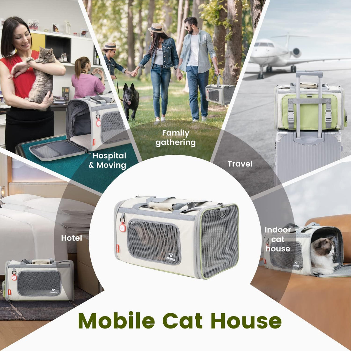 Pawaii Cat Carrier with ID Tag, TSA Airline Approved Soft Sided Collapsible Pet Travel Carrier, Portable Comfortable Convenient Foldable Cat Travel Bag