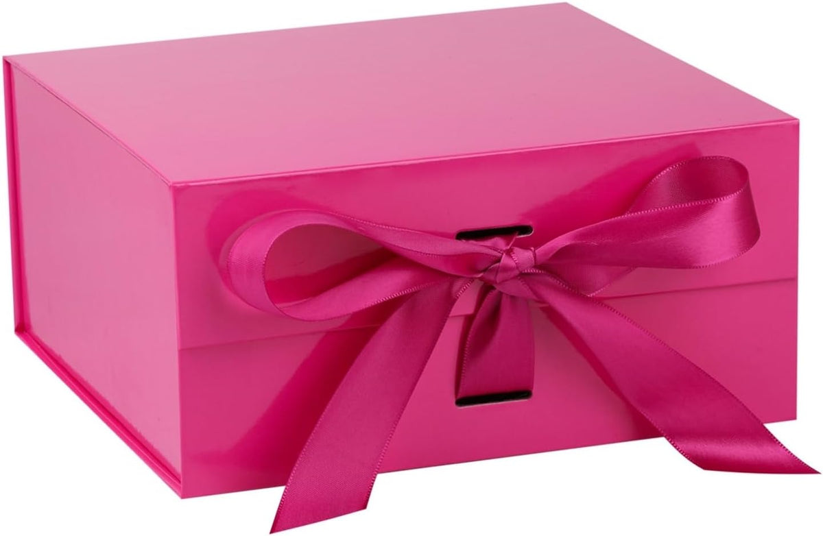 Bright Pink Gift Box,10x10x5 Inches Gift Boxes with Lids for Presents with Magnetic Closure and Ribbon for Wedding,Storage,Birthday