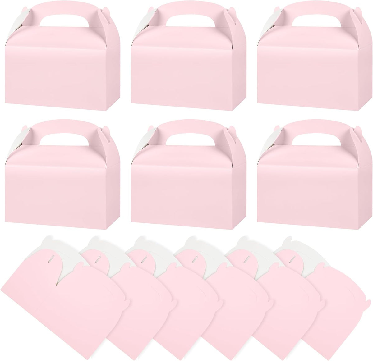 DjinnGlory 36 Pack Pink Party Favor Treat Boxes with Handle for Baby Shower, Birthday, Bridal Shower, Wedding All Occasion, Small Gable Boxes for Small Business 6.18 x 3.58 x 3.38 Inches