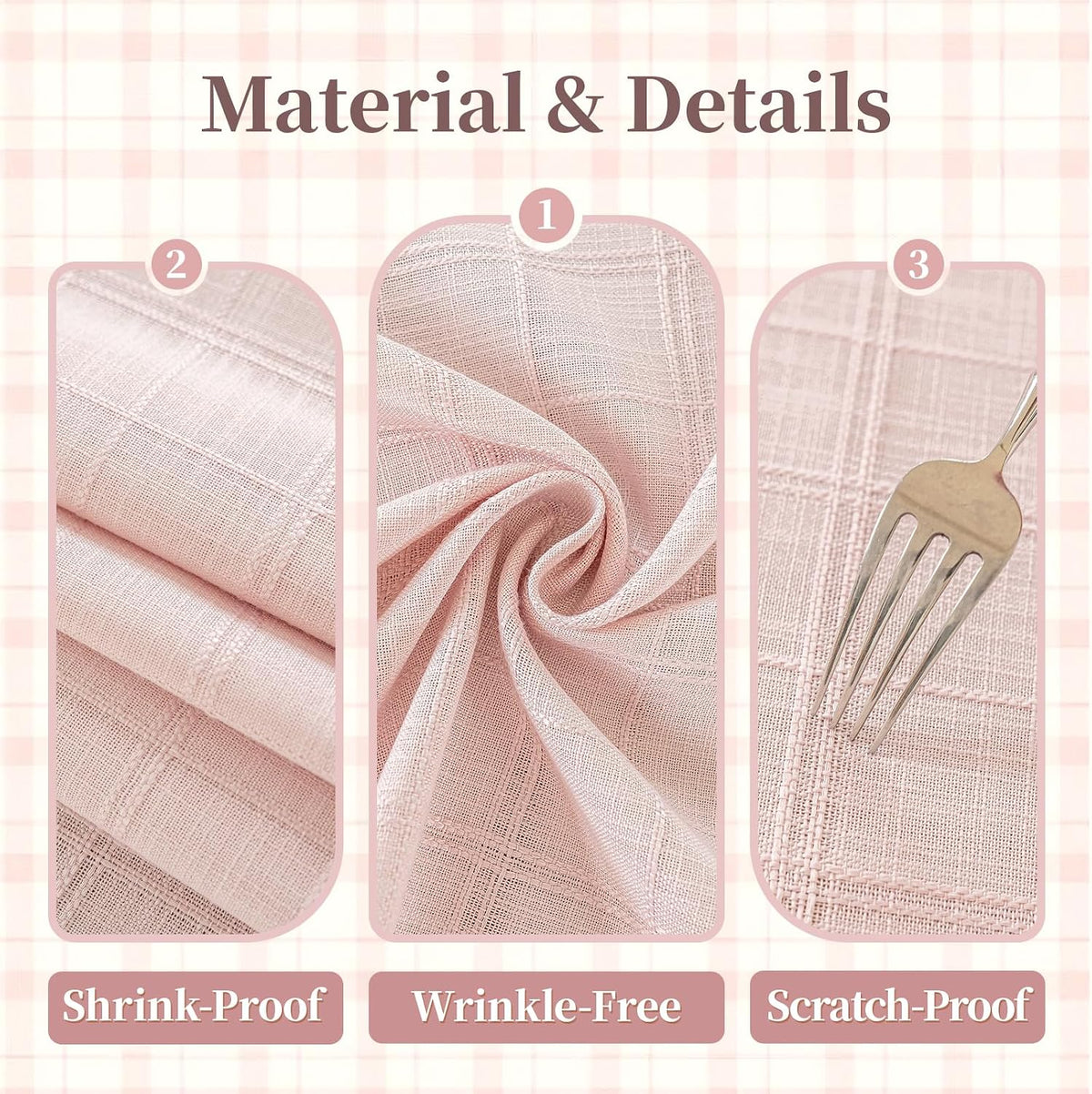 Light Pink Embroidered Grid Tablecloth, Wrinkle Resistant, 52"x70"