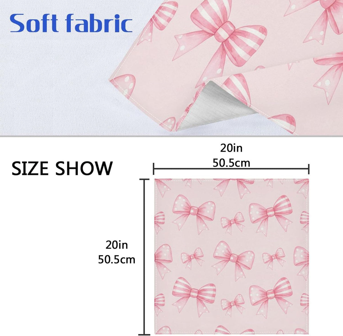 Kigai Pink Striped Bows Cloth Napkins Set of 6 Washable Reusable Polyester Table Napkins for Home Holiday Party Wedding Decoration 20 x 20 Inches