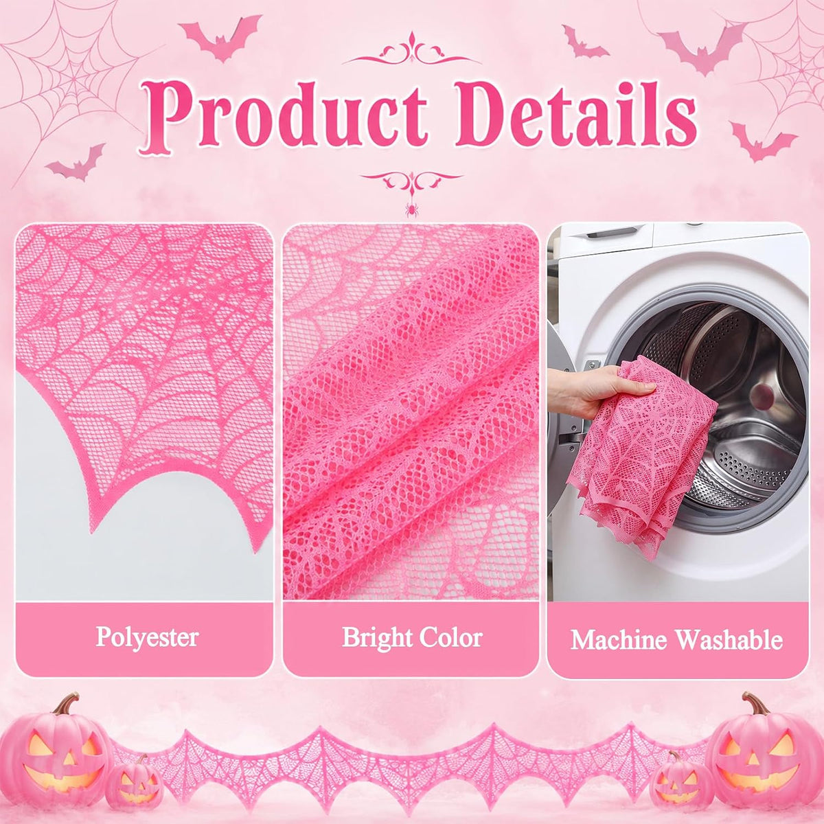 1 Pcs Pink Halloween Mantel Scarf Decoration Indoor Lace Spider Web