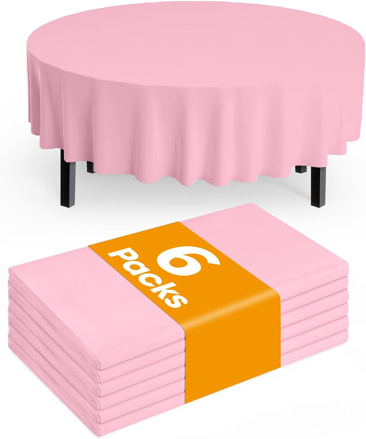 Plastic Table Cloth Disposable 6 Pack, 84 Inch Round, Pink