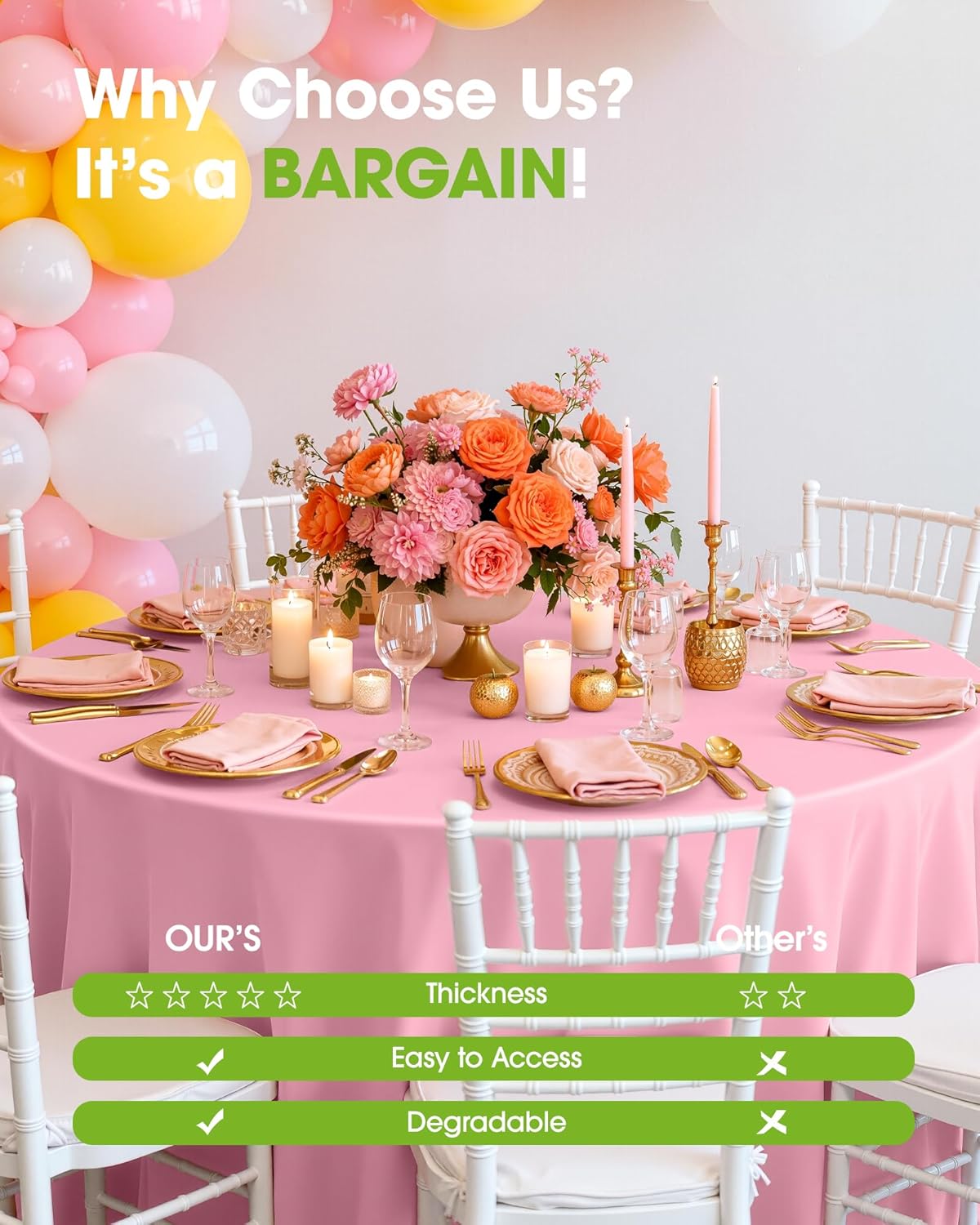 Plastic Table Cloth Disposable 6 Pack, 84 Inch Round, Pink