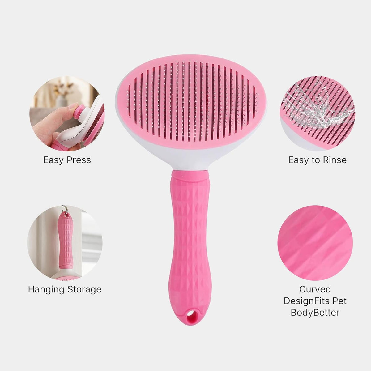 Self Cleaning Slicker Brush for Dogs & Cats, Skin Friendly Pet Grooming Brush for Shedding & Deshedding, One-Click Cleaning for Long & Short Hair