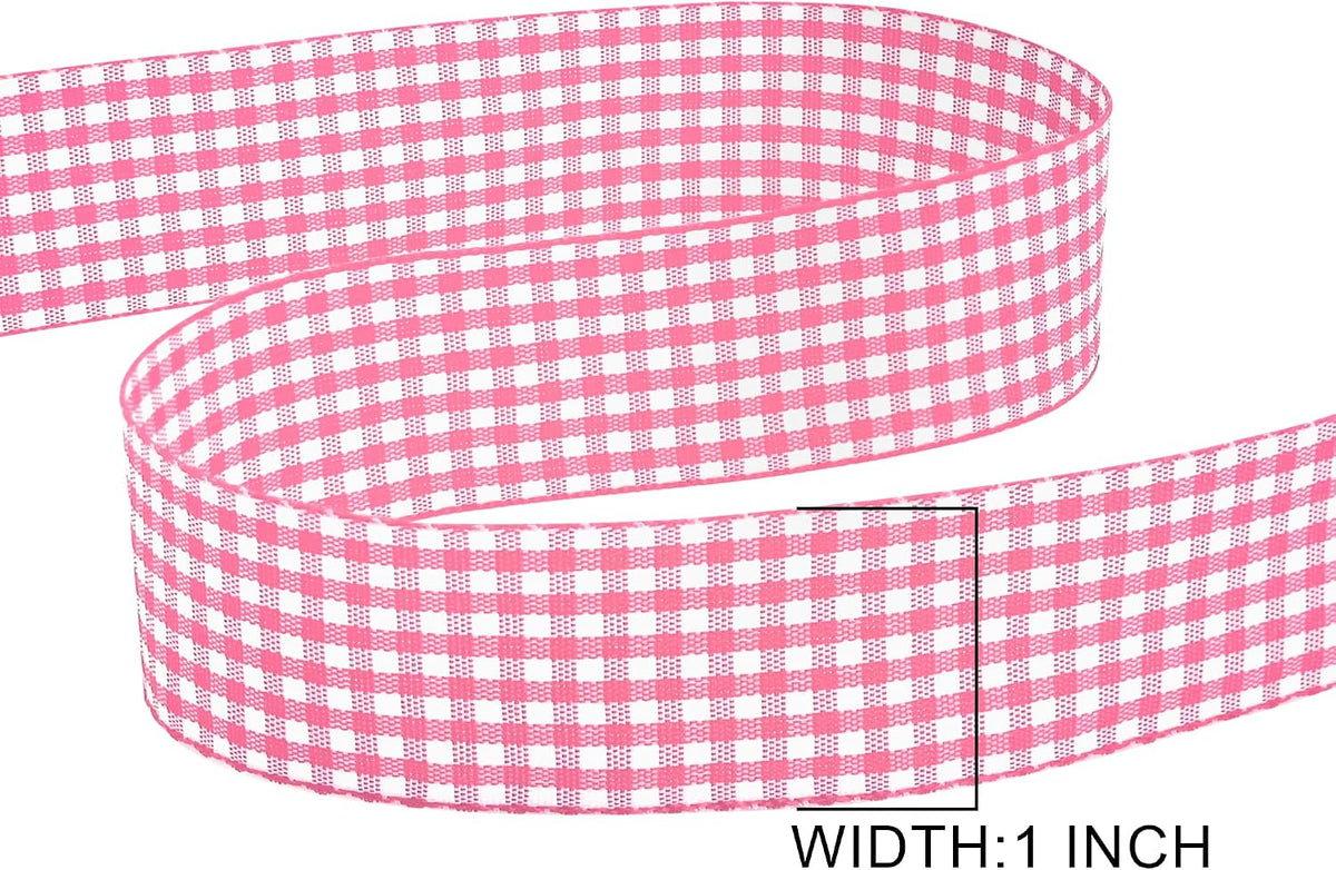 Double Faced 1 Inch x 25 Yards Peach Pink Gingham Ribbon Polyester Woven Edge Plaid Ribbon Buffalo Checked Ribbon for Sewing Gift Wrapping DIY Craft Wedding Home Decoration