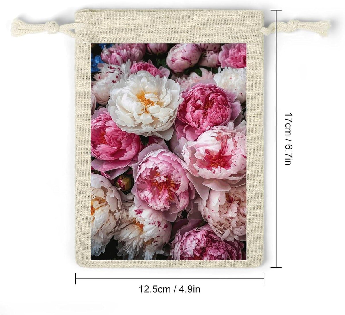8 Pack Favors Bags Peach And White Peonies Burlap Bags Reusable Drawstring Gift Bag for Party Decorations