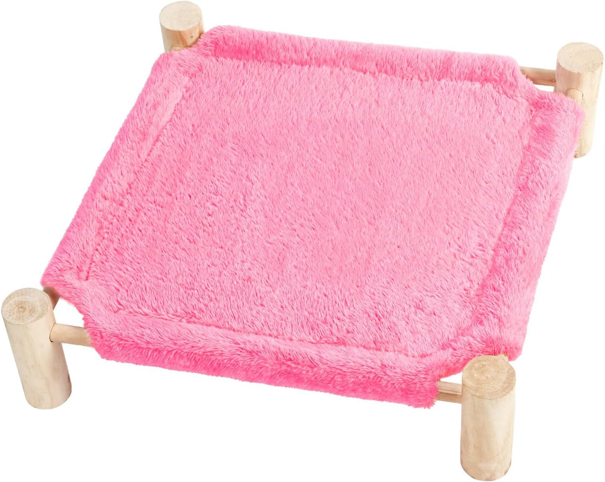 Patas Lague Cat and Dog Hammock Bed for Small Dogs, Brethable Wooden Cat Pet Rabbit Elevated Bed Cots Furniture for All Seasons Fleece Hot Pink