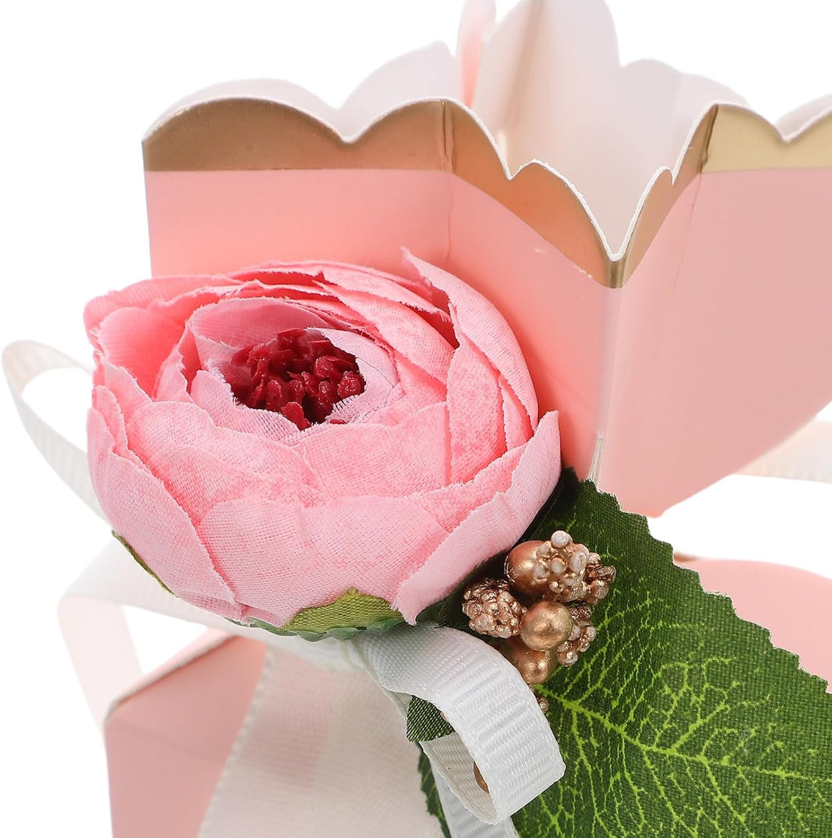 Healifty 12pcs Pink Flower Wedding Treat Boxes with Bow Ribbon Decorative Candy Packaging for Birthday Party Favors and Wrapping