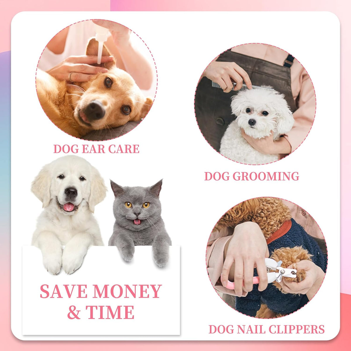 PatiencET Dog Grooming Hammock, Pet Grooming Hammock for Cats & Dogs with Security Strap, Dog Sling for Nail Trimming with Nail Clippers/Trimmer, Nail File, Pet Comb(Pink S)