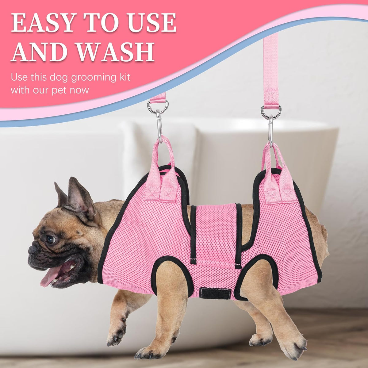 PatiencET Dog Grooming Hammock, Pet Grooming Hammock for Cats & Dogs with Security Strap, Dog Sling for Nail Trimming with Nail Clippers/Trimmer, Nail File, Pet Comb(Pink S)