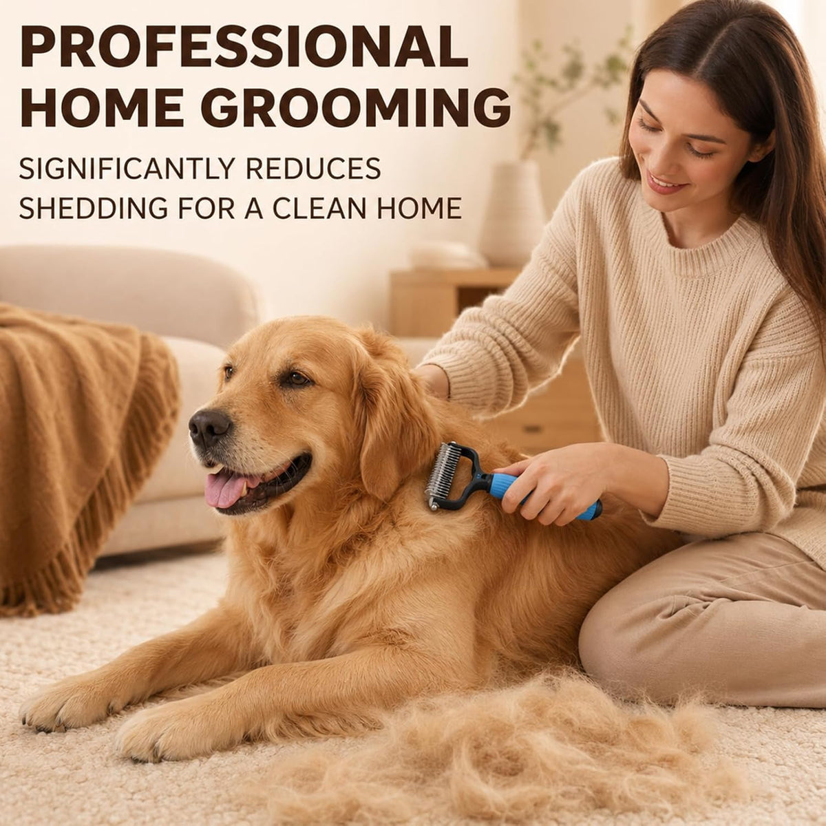 Double Sided Dematting Comb for Cats & Dogs, Undercoat Rake, Pet Grooming Brush for Long Hair, Deshedding Dog Brush Removes Tangles Knots and Loose Fur, Grooming Tool for Thick Coats (2PCS-A)