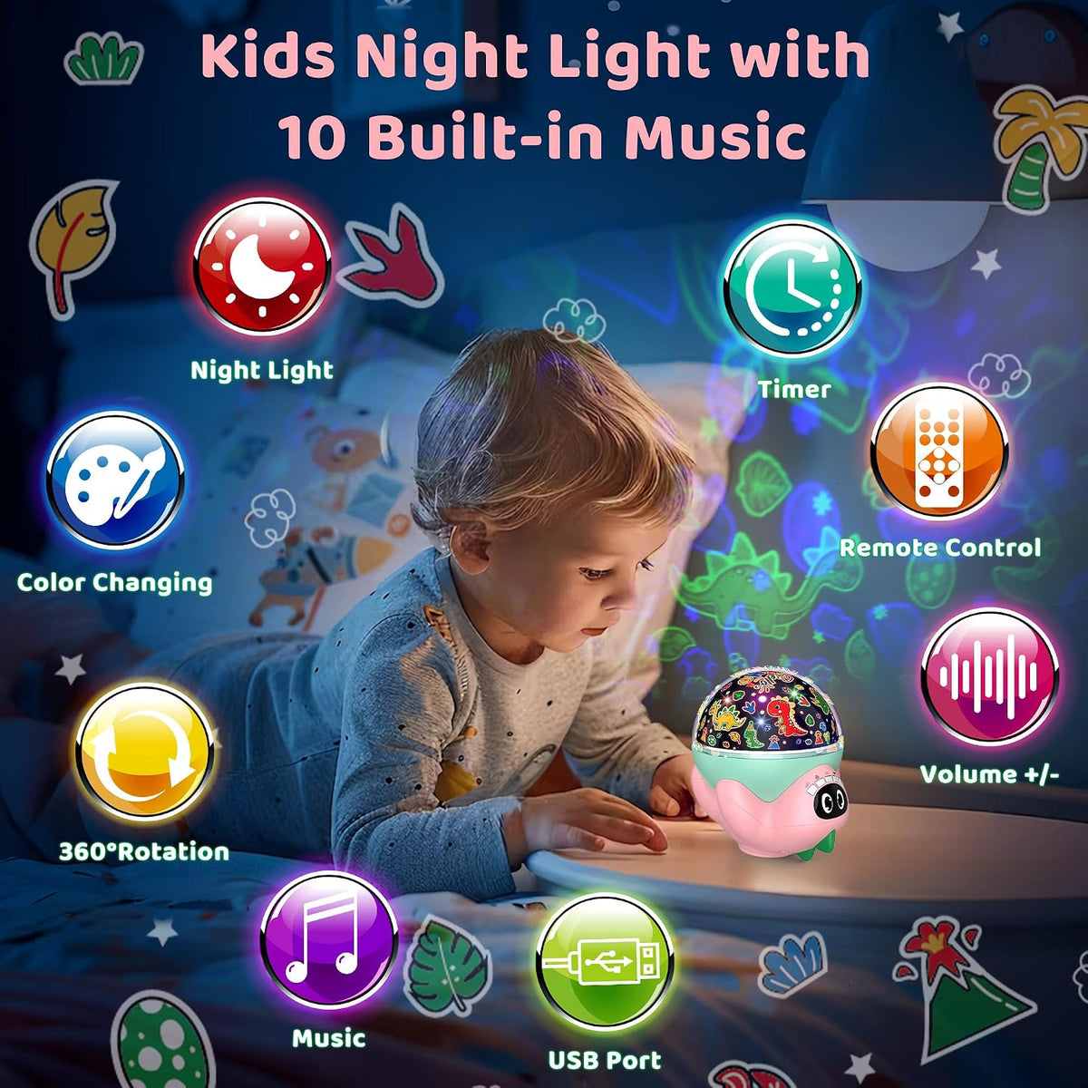 Dinosaur Night Light Projector for Kids | Star Lights Projector for Bedroom