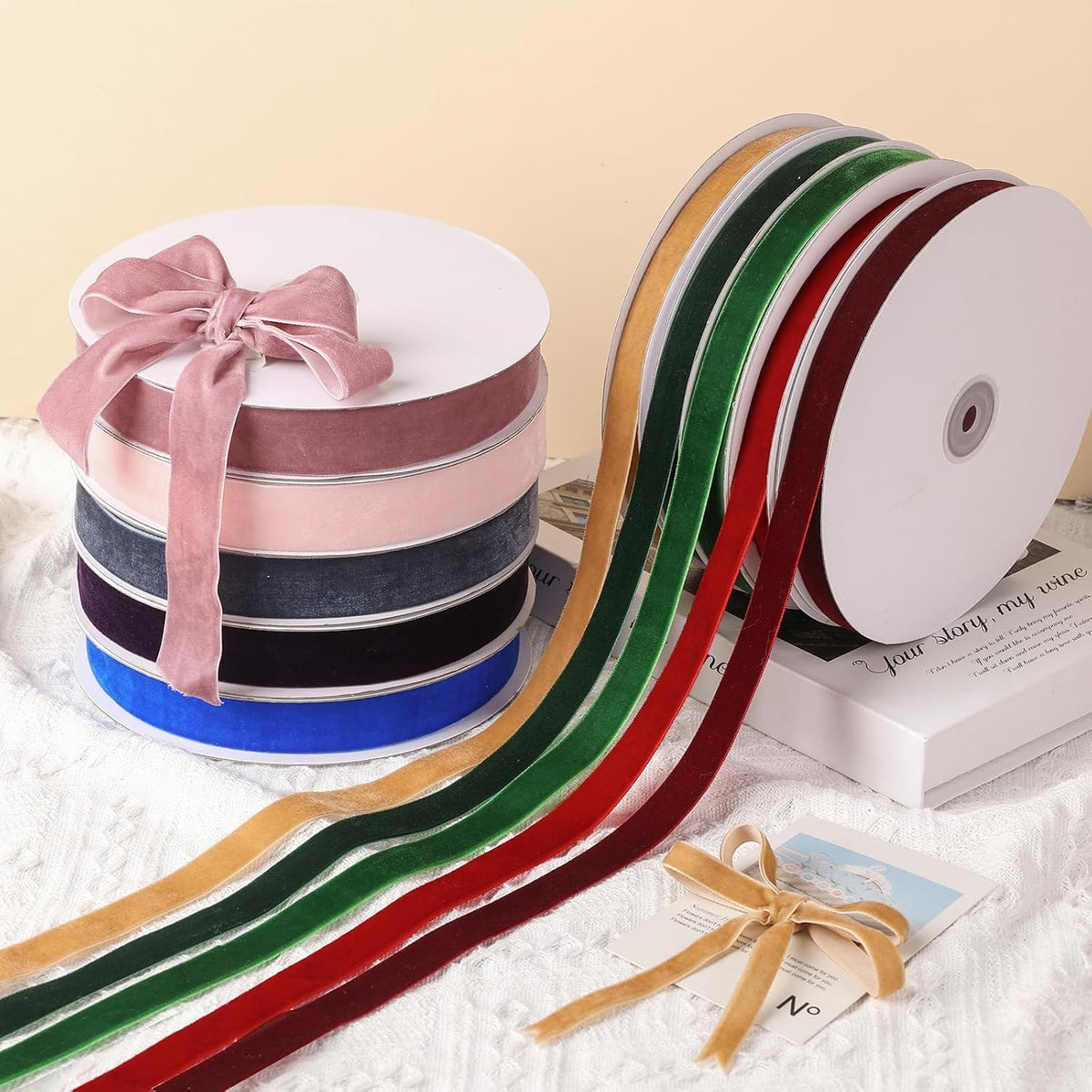 Peach Velvet Ribbon 1" x 20Yd,Great for Gift Wrapping,Hair Bows Making, Wreaths,Wedding and Christmas Party Decoration(Peach 1")