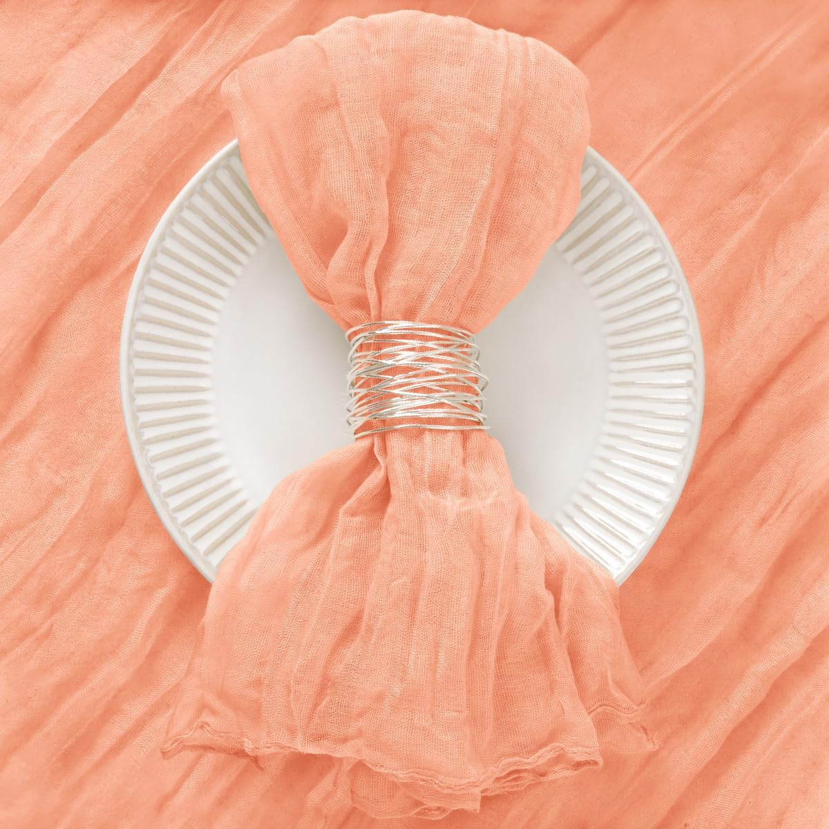 DeZerlor 50 Pack Peach Cheesecloth Napkins Summer Cloth Napkins Set of 50 Dinner Napkins Bulk 21x21 Inches for Wedding Bridal Shower Baby Shower Parties