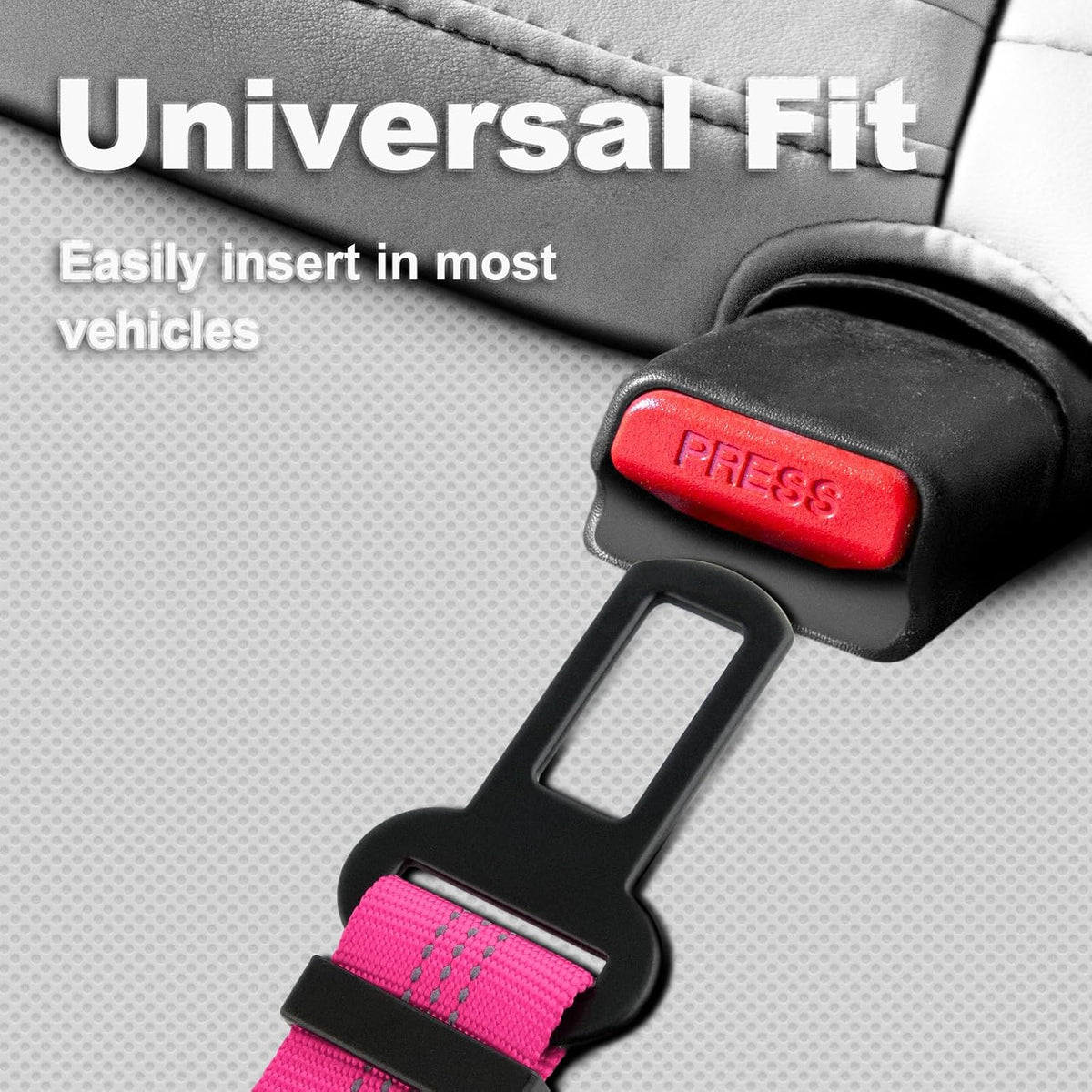 Plutus Pet Dog Seat Belt for Car, Adjustable Dog Car Harness with Carabiner Clip, Reflective Safety Dog Seatbelt Leash with Elastic Bungee, Hot Pink