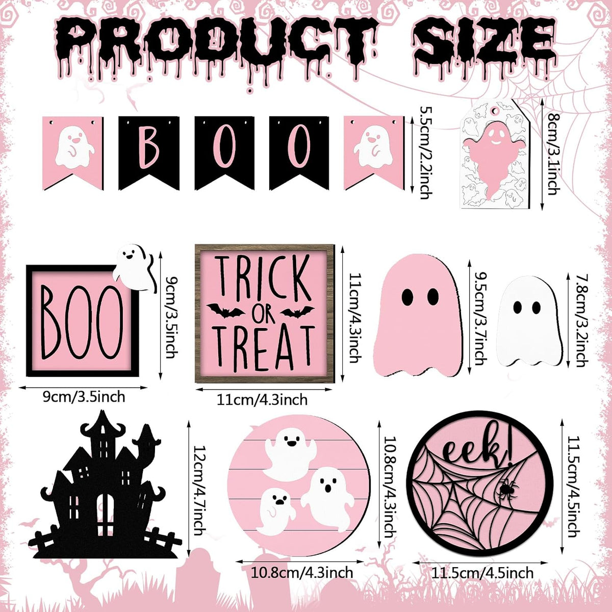 15 Pcs Pink Halloween Decor Ghost Tiered Tray Decor Set