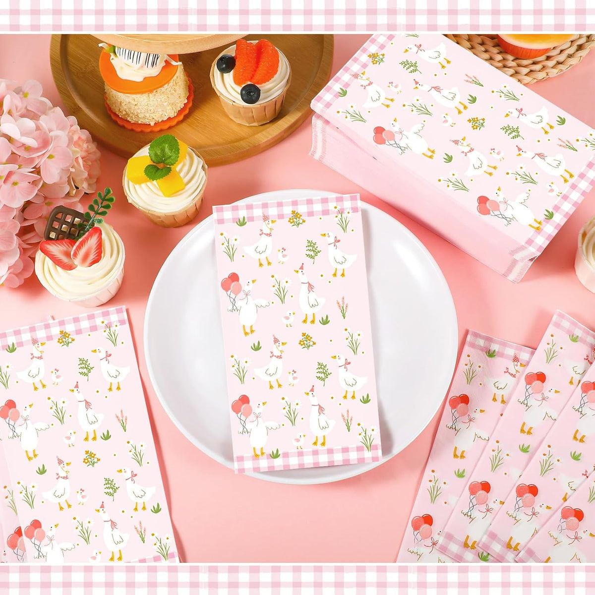 Pajean 100 Pcs One Silly Goose Paper Napkins One Silly Goose Birthday Decorations Pink Bow Disposable Napkins Hand Towel for Birthday Baby Shower Party Table Supplies