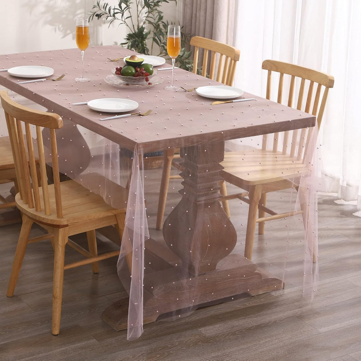 Pink Pearl Tablecloth Wedding Party Home Decor 55 x 86 inch