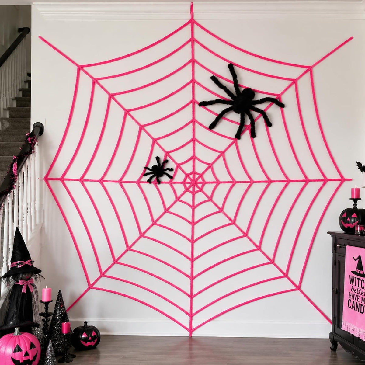 11.81 Ft Halloween Pink Spider Web Decoration, Cute Cobweb Wall Decor