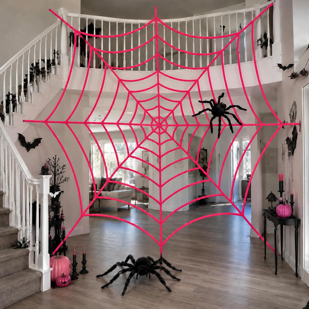 11.81 Ft Halloween Pink Spider Web Decoration, Cute Cobweb Wall Decor