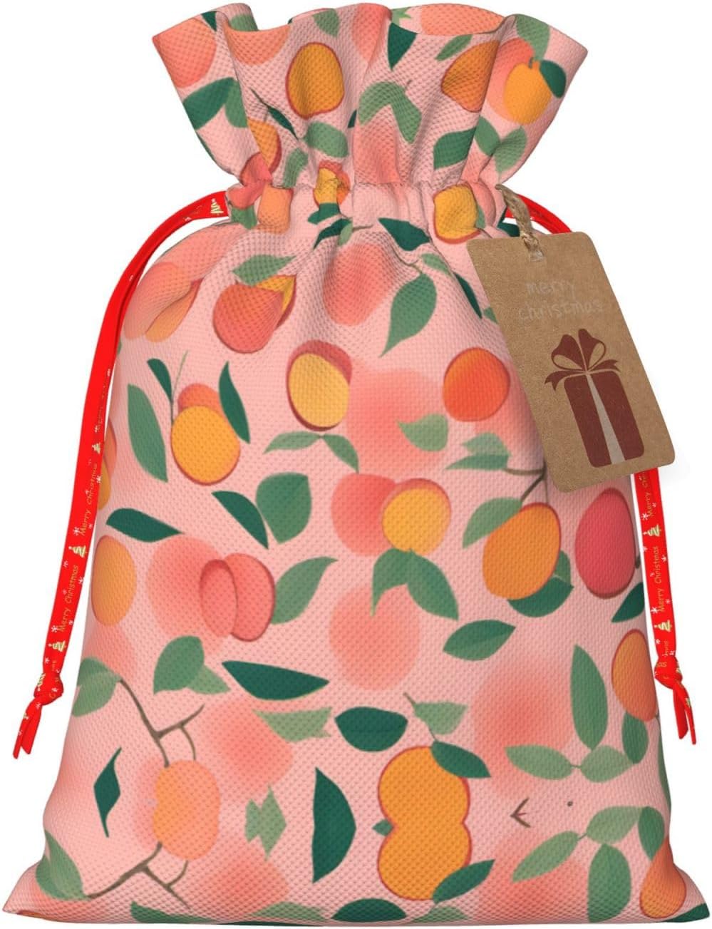 DRTGEDS Pink Peach Pattern Seamless Pattern 1 Printing 4.7x6.9 In Christmas Bag With Drawstring And Cute Kraft Tag, Fits Gifts And Daily Small Items