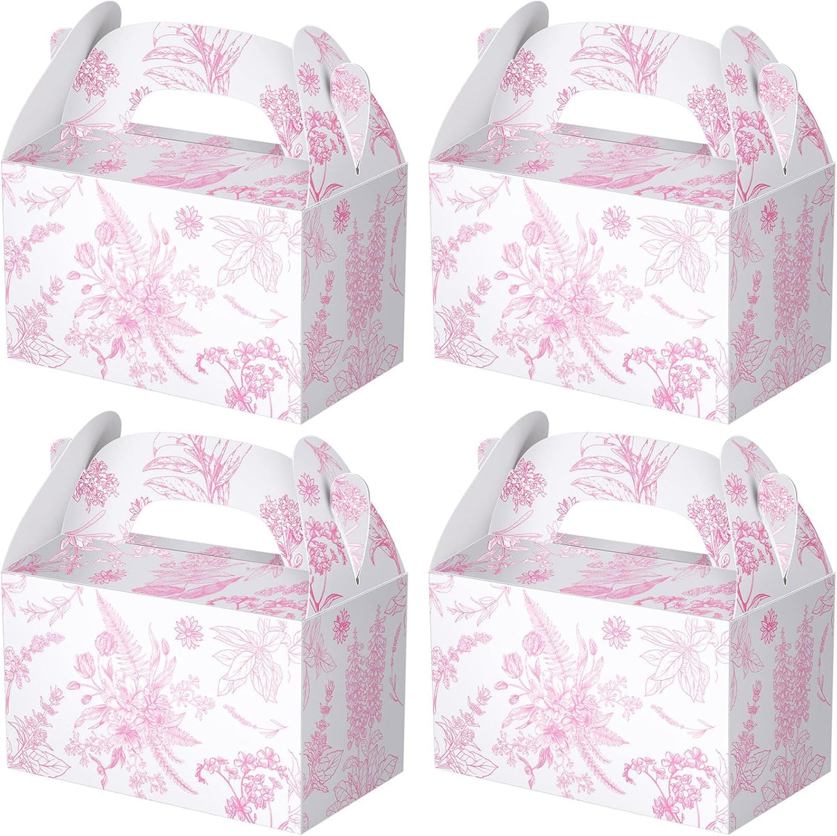 Dunzoom 24 Pack Pink Floral Paper Gift Boxes Party Favor Gift Gable Boxes with Chinoiserie Floral Printed Candy Treat Box for Wedding Birthday Tea Bridal Shower Party