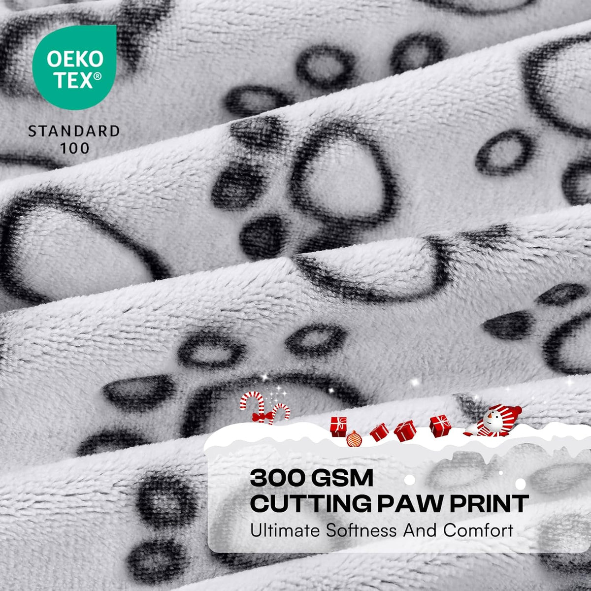 Luciphia Premium Soft Dog Blanket for Small Medium Large Dogs Washable 300GSM Fluffy Warm Fleece Puppy Cat Paw Print Pet Flannel Grey Paw M(30"x20")