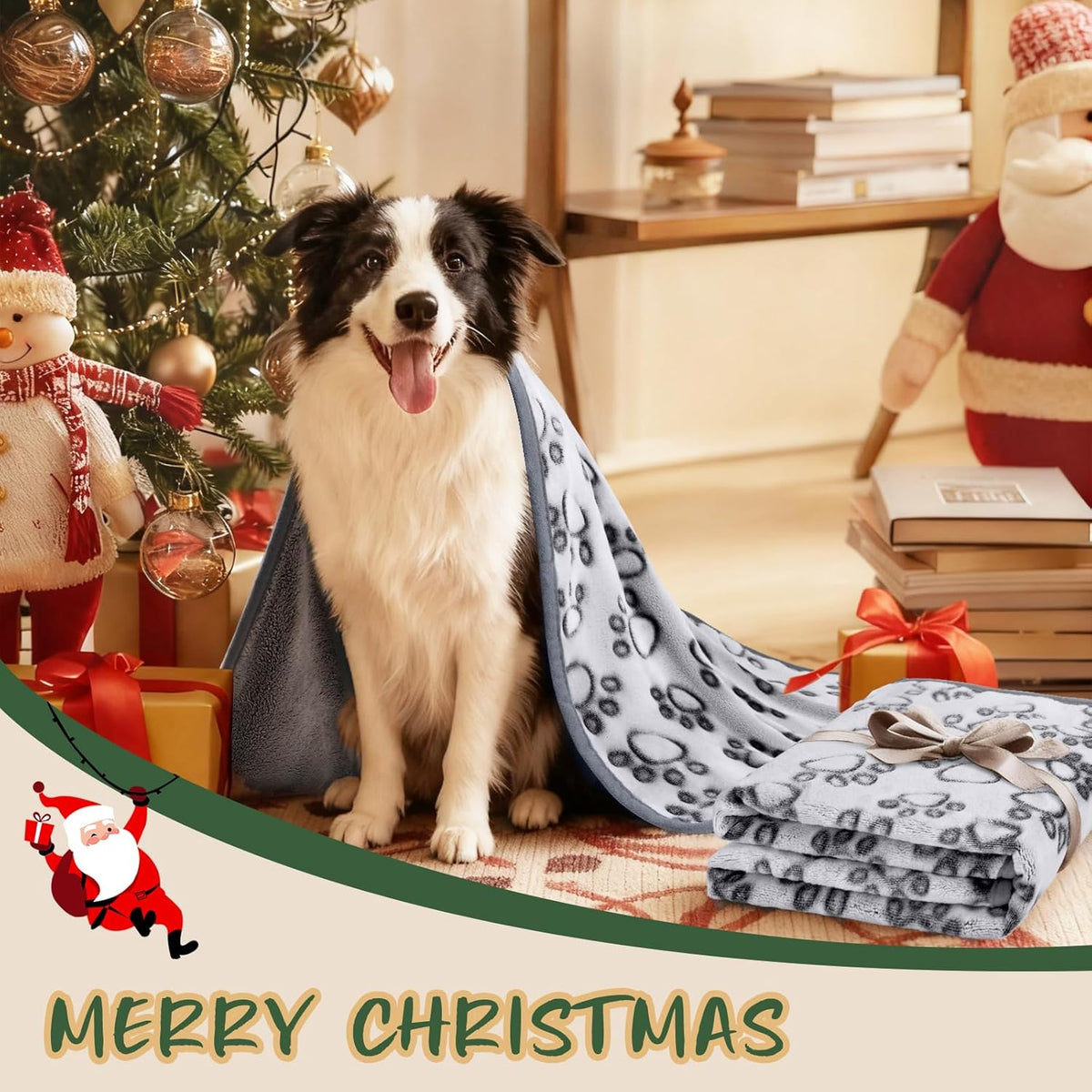 Luciphia Premium Soft Dog Blanket for Small Medium Large Dogs Washable 300GSM Fluffy Warm Fleece Puppy Cat Paw Print Pet Flannel Grey Paw M(30"x20")