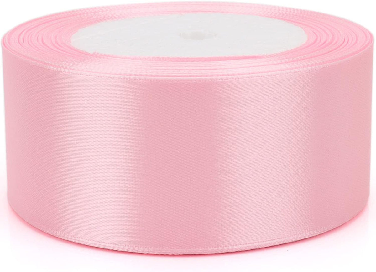 1-1/2 inch Light Pink Solid Satin Ribbon 25 Yards 100% Polyester Fabric Soft and Durable for Wedding Invitations, Bridal Bouquets, Sewing, Party Decorations, Gift Wrapping and More