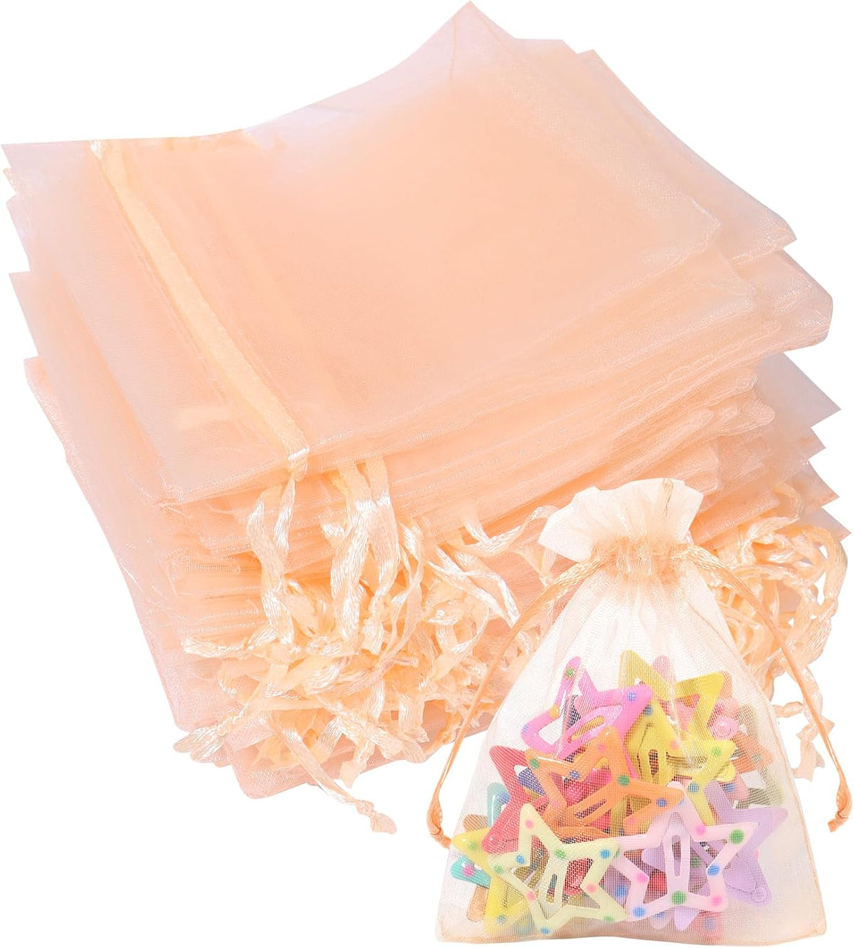 50Pcs Blush Peach Organza Bags,3x4 Inch Small Mesh Drawstring Bags