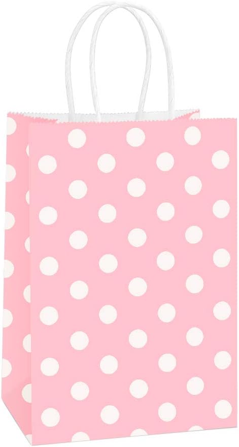 Small Gift Bags with Handles 5.25x3x8 Inch Light Pink 25 Pack