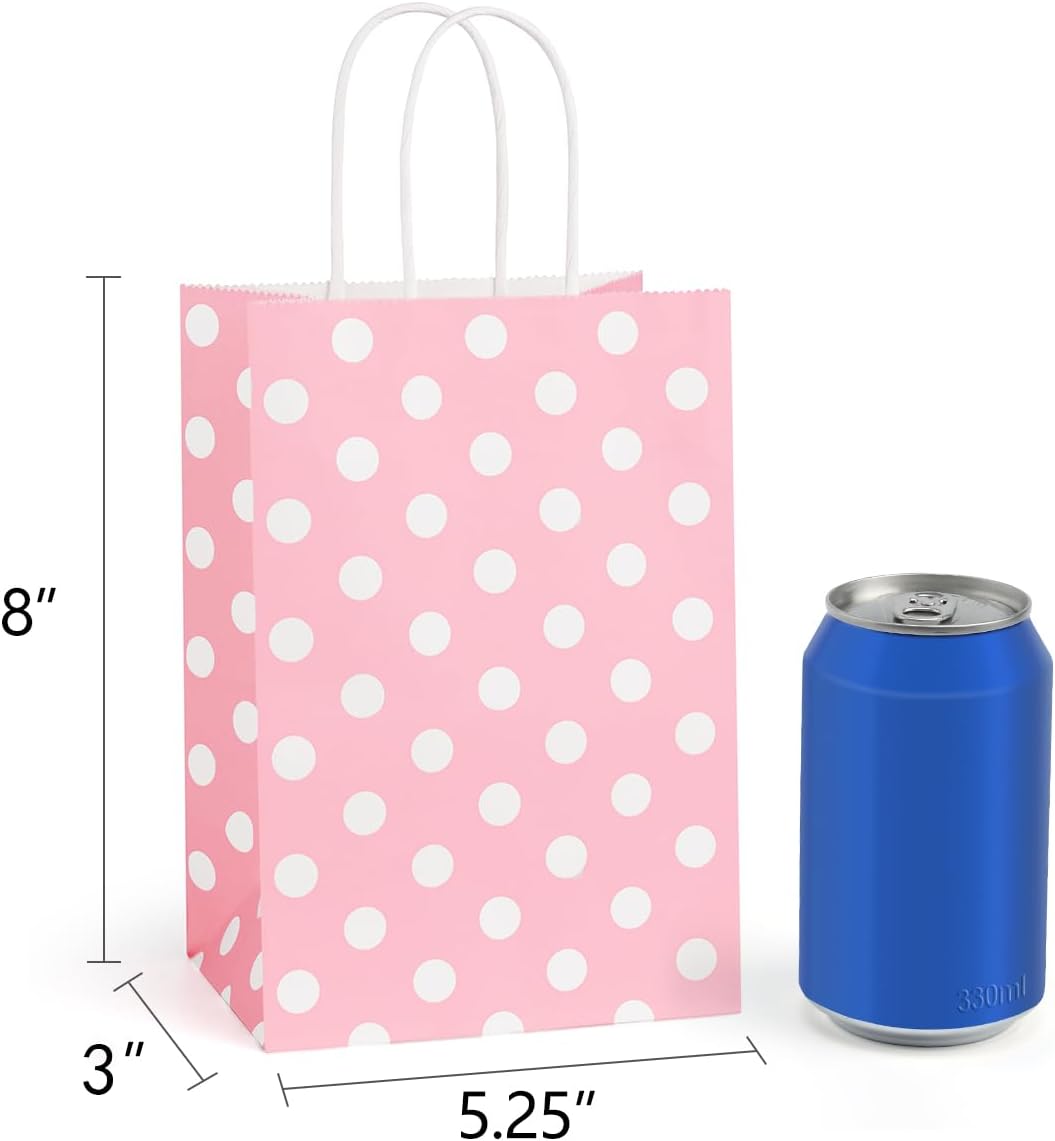 Small Gift Bags with Handles 5.25x3x8 Inch Light Pink 25 Pack