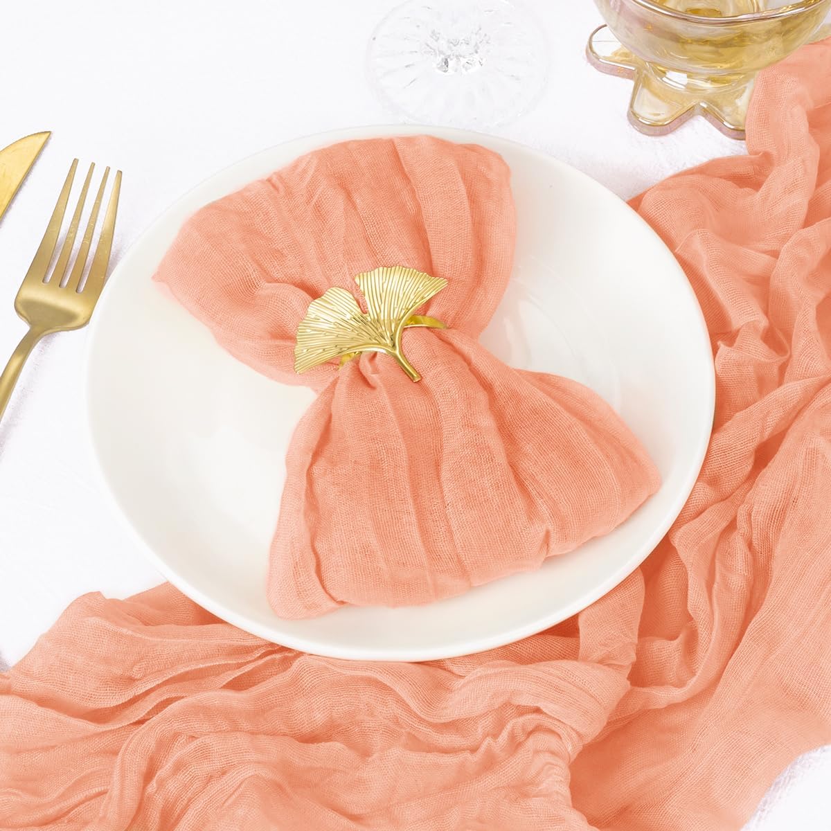 DeZerlor 30 Pack Peach Cheesecloth Napkins Summer Cloth Napkins Set of 30 Dinner Napkins Bulk 21x21 Inches for Wedding Bridal Shower Baby Shower Parties