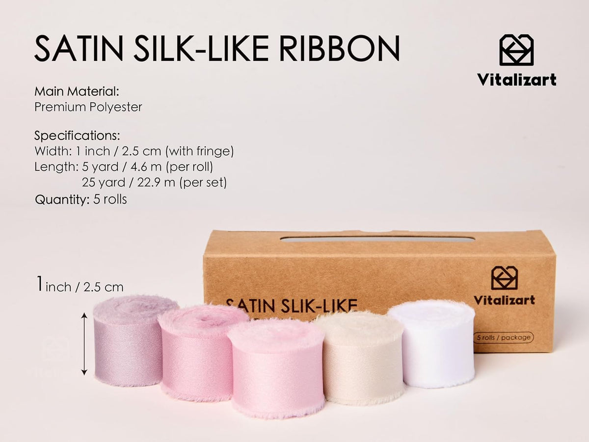 Pink & Nude Silk Satin Ribbon 1" x 25 Yds Handmade Frayed Edges