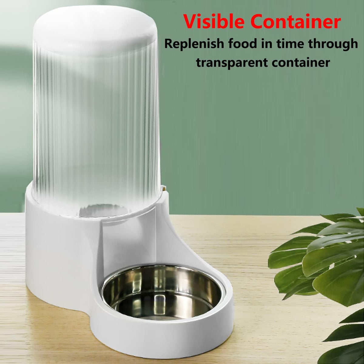 Automatic Cat Feeder, 3.8L Large Gravity Cat Food Dispenser with Detachable Top Lid, Visible Bottle and Stainless Steel Bowl for Pets (White)