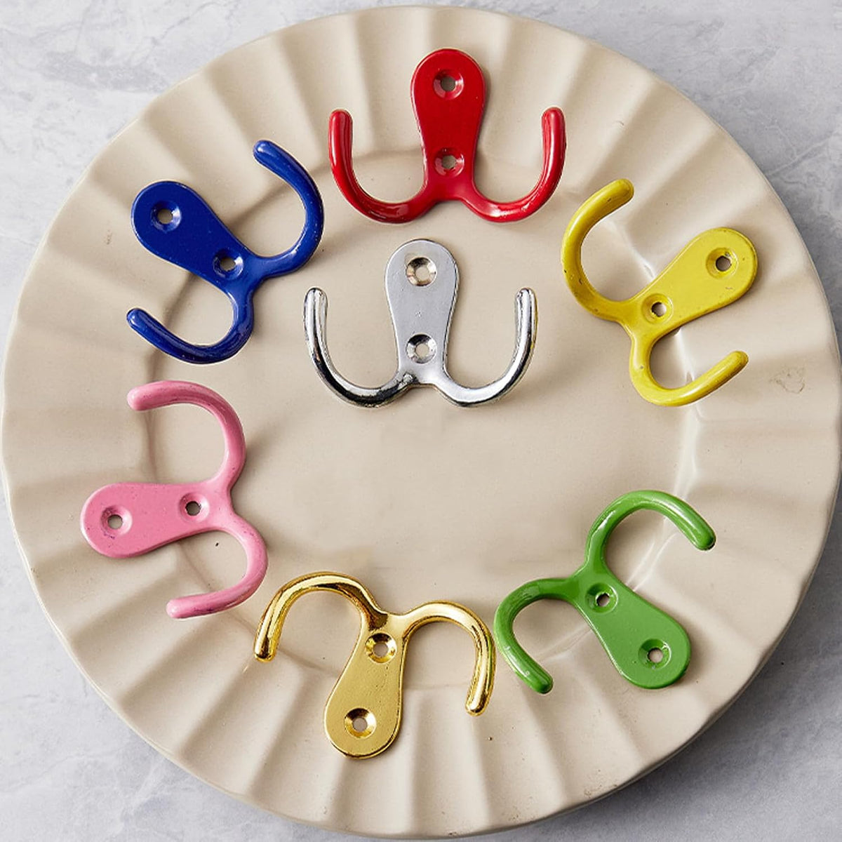 6 Pack Heavy Duty Double Prong Coat Hooks Wall Mounted Retro Double Hooks for Coat, Scarf, Bag, Towel, Key with 12 Screws