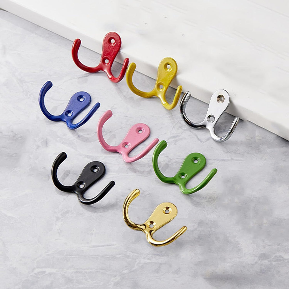 6 Pack Heavy Duty Double Prong Coat Hooks Wall Mounted Retro Double Hooks for Coat, Scarf, Bag, Towel, Key with 12 Screws