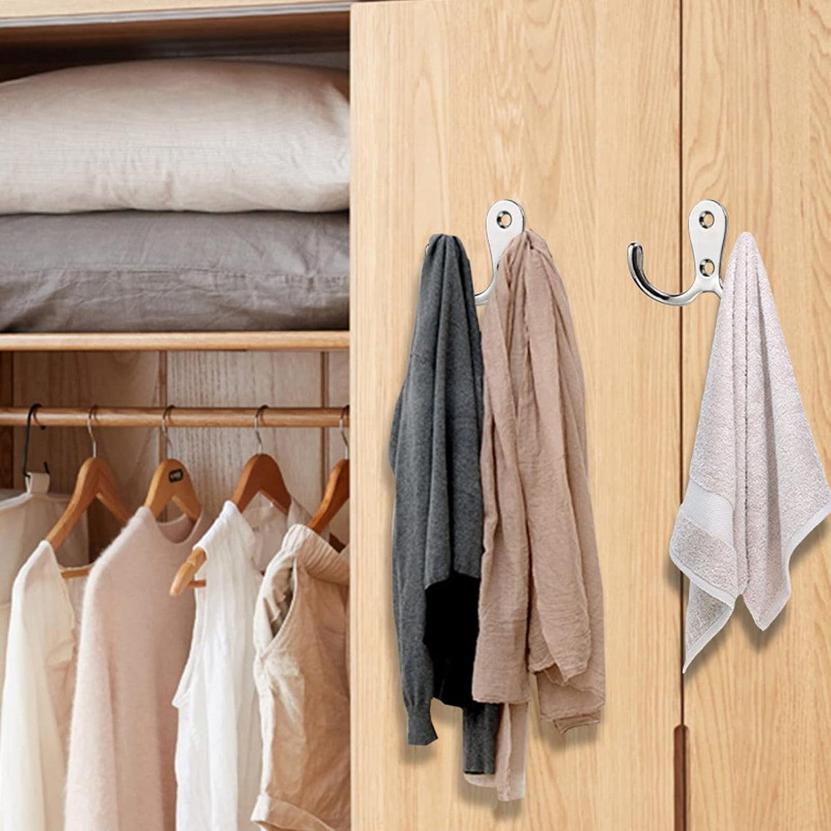 6 Pack Heavy Duty Double Prong Coat Hooks Wall Mounted Retro Double Hooks for Coat, Scarf, Bag, Towel, Key with 12 Screws