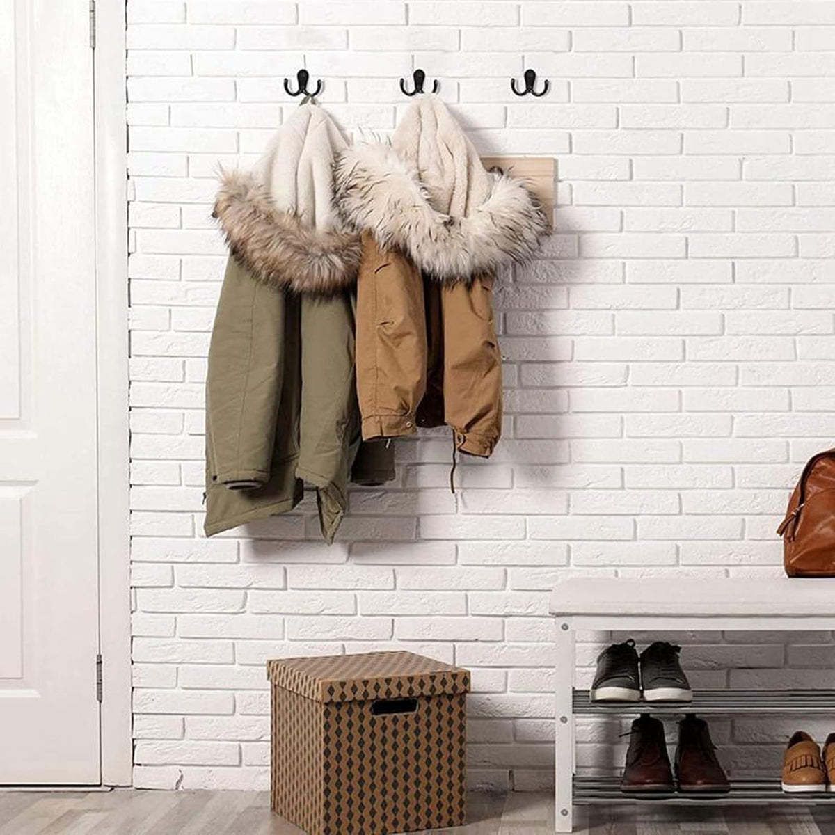6 Pack Heavy Duty Double Prong Coat Hooks Wall Mounted Retro Double Hooks for Coat, Scarf, Bag, Towel, Key with 12 Screws
